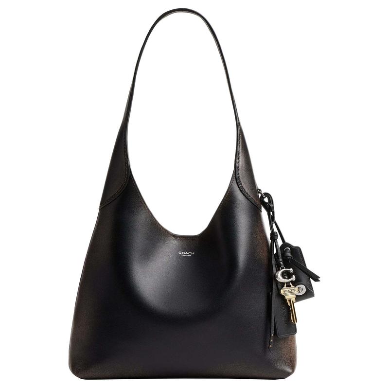Coach Borsa a spalla hobo in pelle di vacchetta marca Brooklyn 28 piccola da donna nera con marrone
