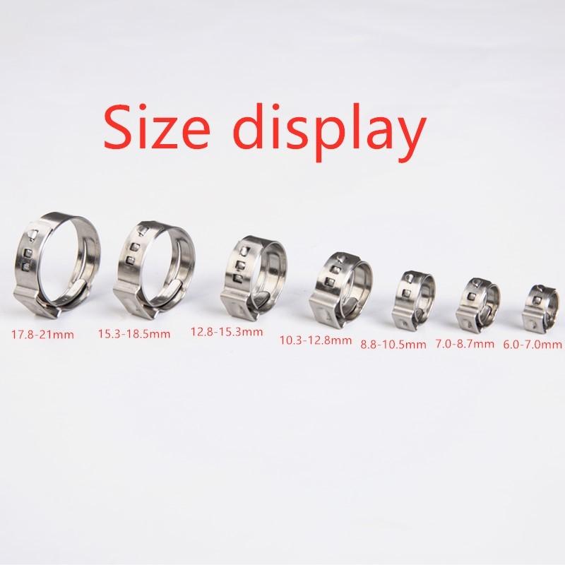100 Pieces 6-21mm 304 Stainless Steel Single Ear Stepless Hose Clamps With Pincers Kit