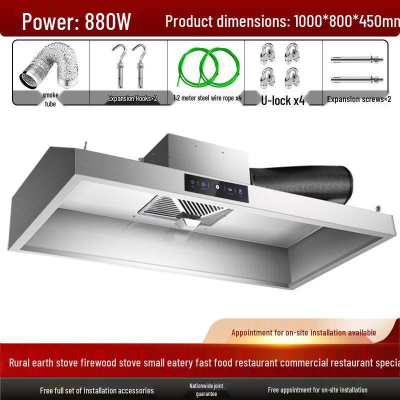 Commercial High-Suction Stainless Steel Range Hood for Restaurants with Wood-Fired Stove Purification
