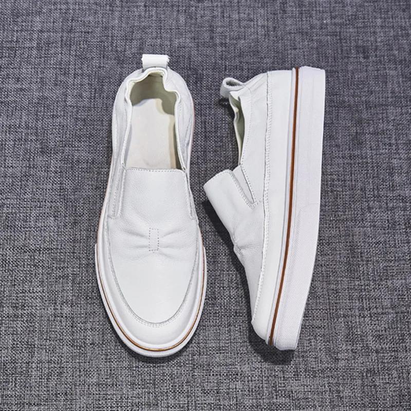Pantofi de Damă din Piele Naturală la Modă Primăvară Toamnă Casual Femeie Pantofi Albi Piele de Vacă Plat Doamne Slip-ons