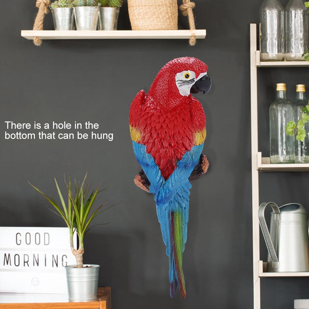 Resin Lifelike Bird Ornament Figurine Parrot Model Toy Garden Sculpture Wall Decor (Red Left)