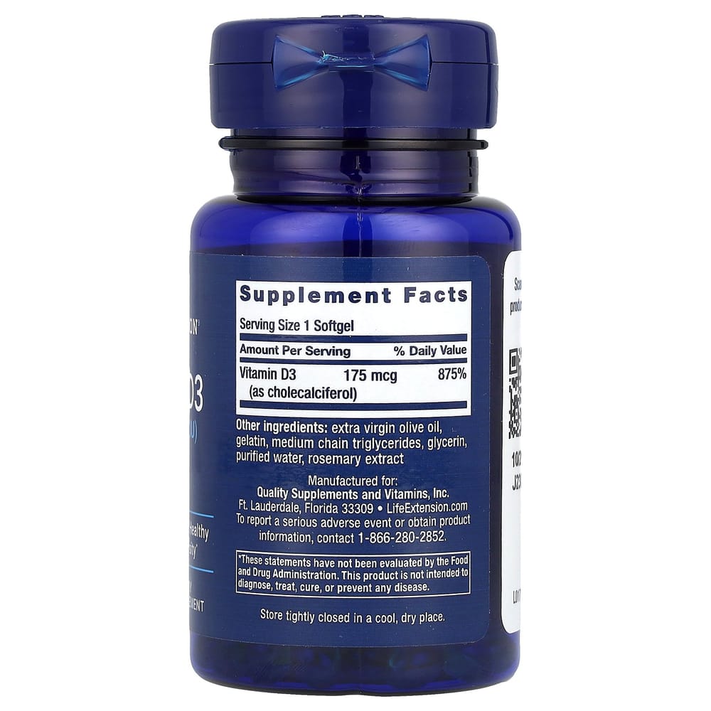 Life Extension Vitamin D3 175mcg (7000IE) Weichkapseln, 60 Stück