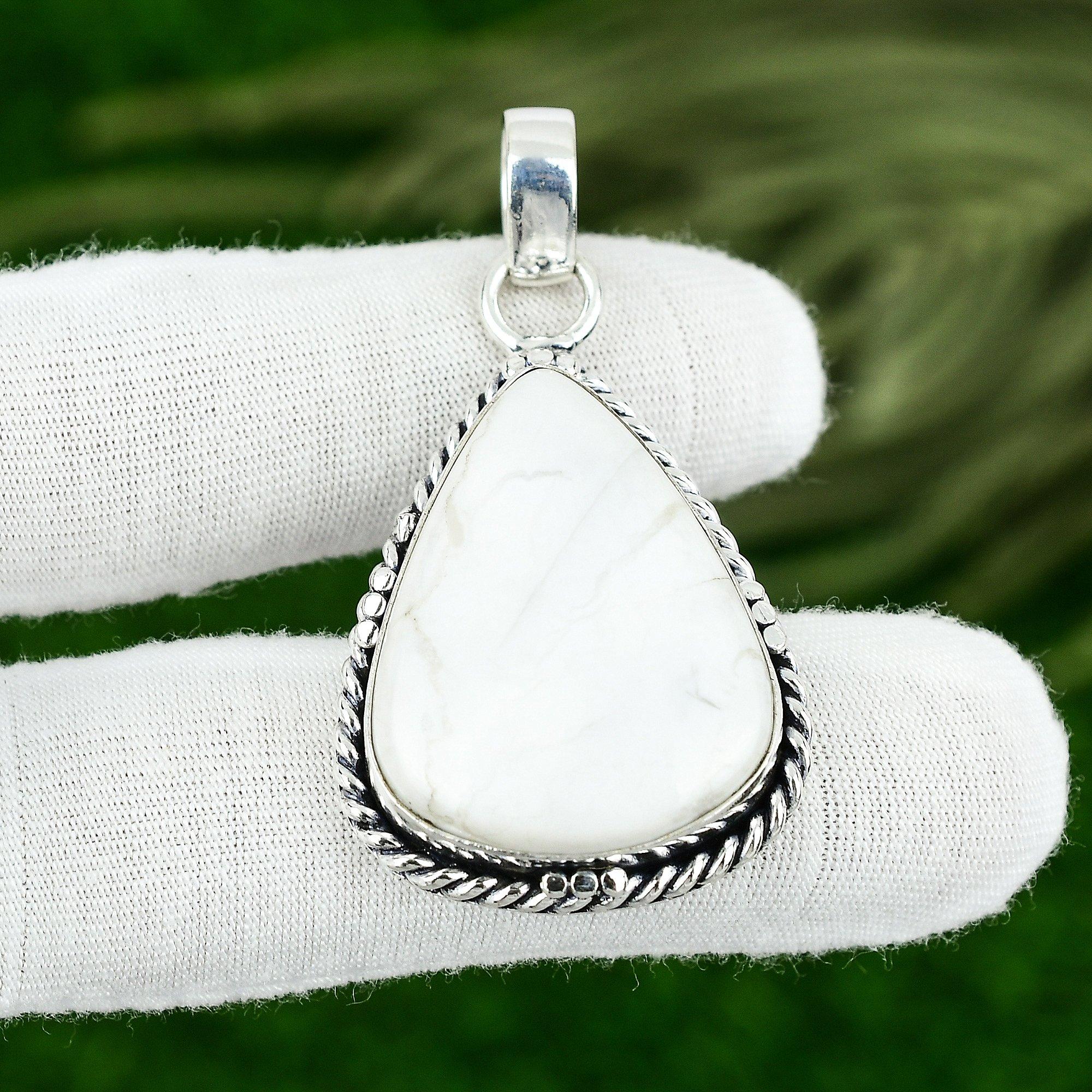 925 Silver Crown Chakra Howlite Gemstone Bezel Art Deco Engagement Wife Pendant