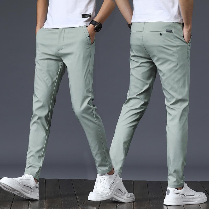 Men's Stretch Straight Ice Silk Casual Pants - Wear-Resistant, Trendy Korean Style, All-Match Long Pants
