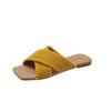 Flat-bottomed retro cross-woven yellow cool slippers women's shoes wear 2025 summer vacation beach Roman slippers