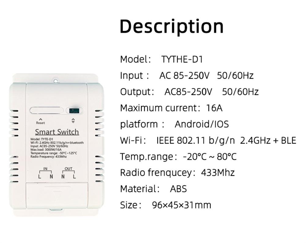 Graffiti WiFi Smart Power Temperature Switch with RF433, Remote Voice Alexa Control.