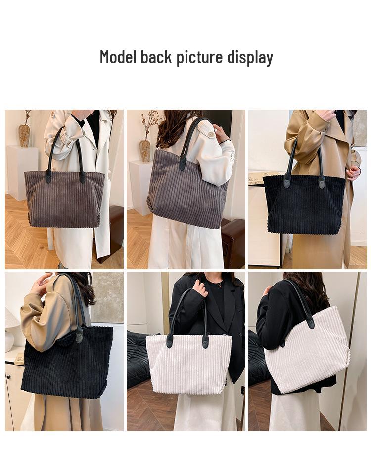 Korean Style Large Capacity Corduroy Tote - Autumn/Winter Fashion Commuter Shoulder Bag