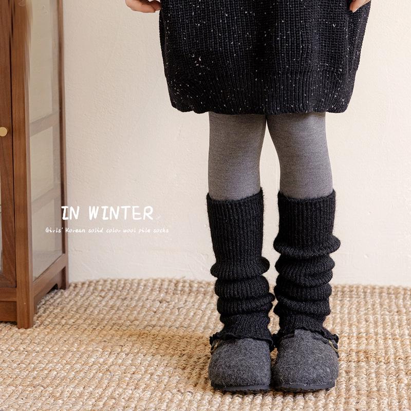 Children's Woolen Lace Ruffle Calf Covers – Warm, Thick, Solid Color for Autumn & Winter