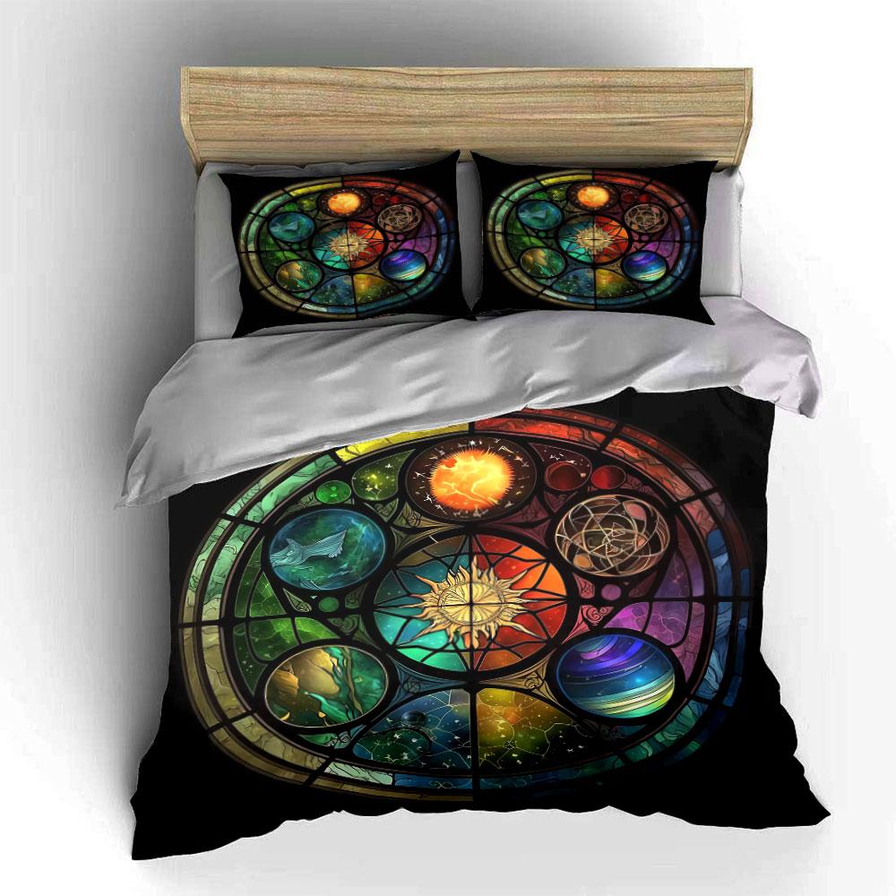 Colorful Stained Glass Decoration Set Soft Comfortable Duvet Cover Bedding Set Included 1*Duvet Cover & 2*Pillowcases, Gift