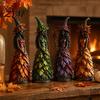 Seasonal Party Booth Display Autumn Witch Figurine, Halloween Fall Tabletop Statue with Leaf Atmospheric Holiday Table Decor Gown, Resin Decoration