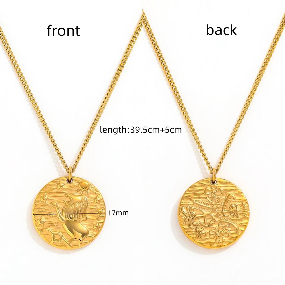Fenny 18K Gold Plated Waterproof Hypoallergenic Fashion Retro Lion Embossed Coin Pendant Stainless Steel Necklace 39.5+5cm золотой