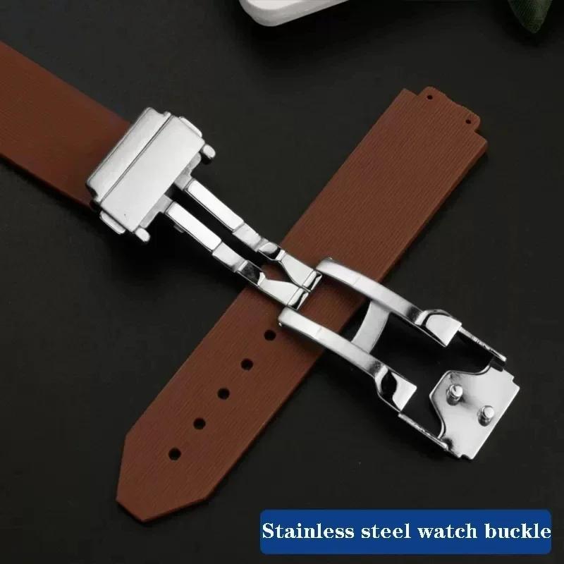 Per Hublot Donna Uomo Cinturino in Gomma Quarzo Fusion Cinturino da Polso in Silicone Fibbia Orologio in Acciaio Inossidabile 18mm 20X13MM