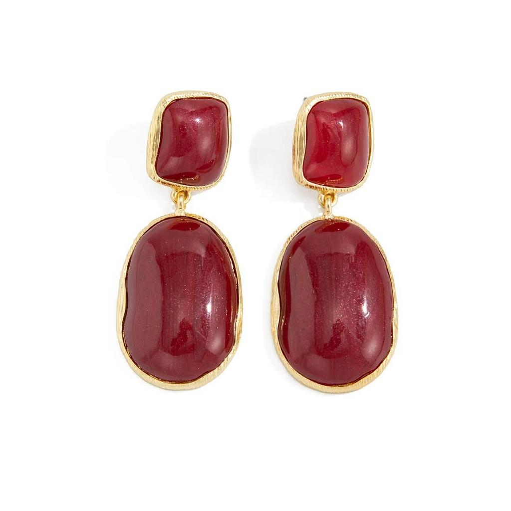 SHIXIN Vintage Red/White Resin Acrylic Oval Pendant Earrings Women Simple Geometry Drop Earrings New Year Jewelry Accessories