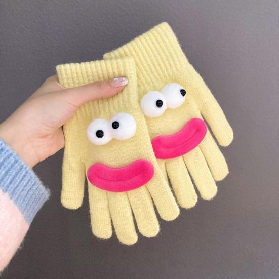 Vtipné kreslené pletené rukavice Roztomilé velké oči Teplé rukavice Zimní žebrované rukavice s dotykovou obrazovkou na řízení, dojíždění, cyklistiku, každodenní pochůzky