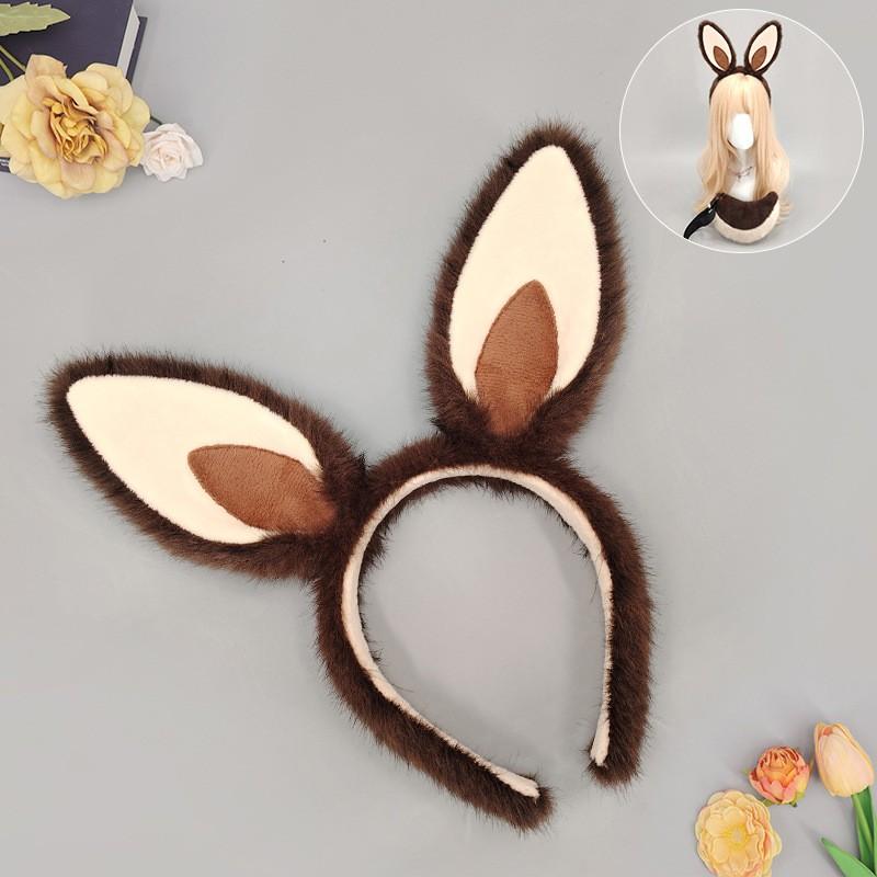 Cute Plush Rabbit Ear Headband With Tail Set Party Costume Cosplay Festival Performance Accessory