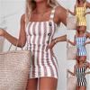 Sommer Sexy Frühling und Sommer Damen Retro Vertikal Gestreiftes Mini Charmantes Knopf Camisole Träger Sling Kleid
