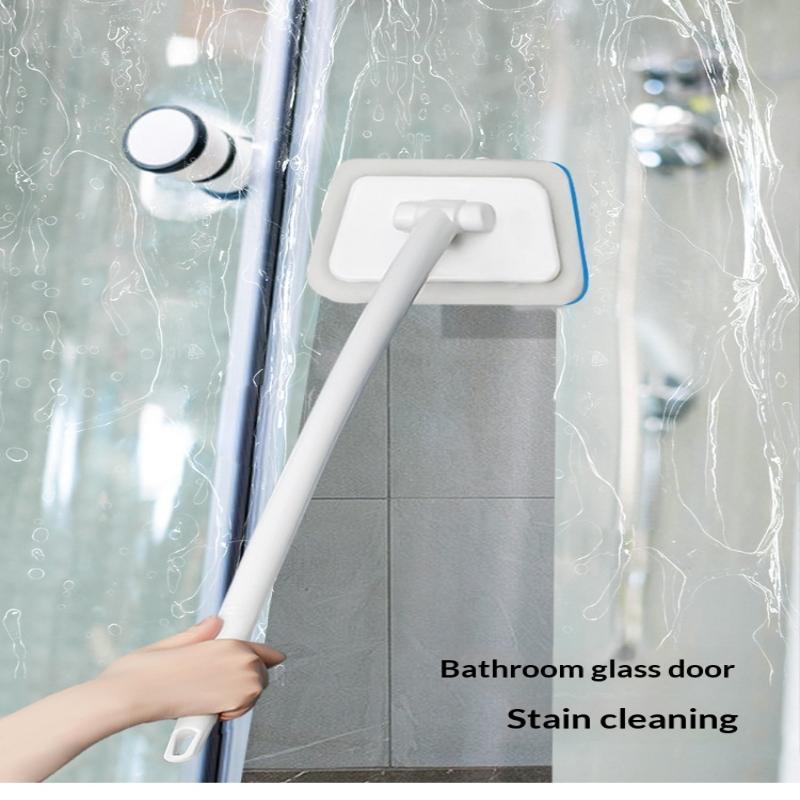 Long Handle Bathroom Cleaning Brush With Soft Scratch Free Scrub Pad For Bathtub Tile Sink Cleaning