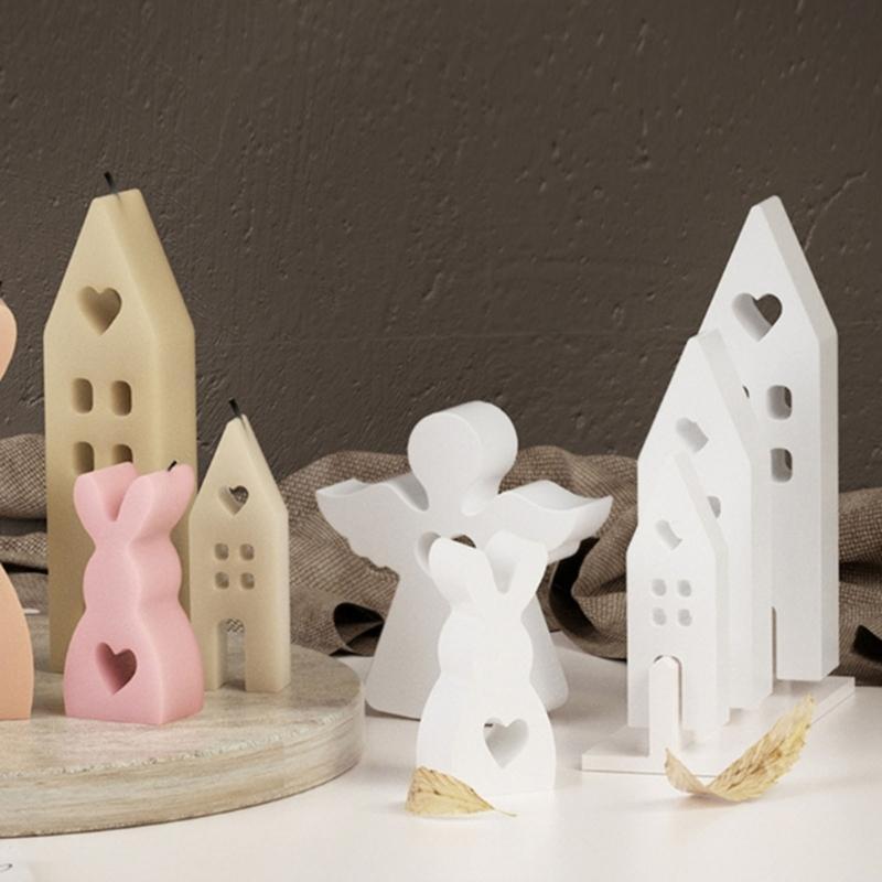 3 Stück Haus mit Fenster Form Handgemachte Häuser Silikonform Epoxidharzform DIY Duftkerzen Gießformen