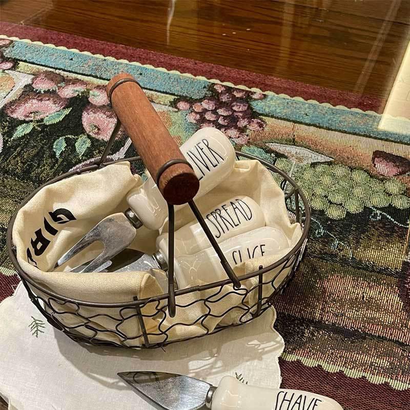1pc Tragbare Brot Korb Eisen Gemüse Lagerung Mit Holzgriff Obst Schüssel Eco Freundliche