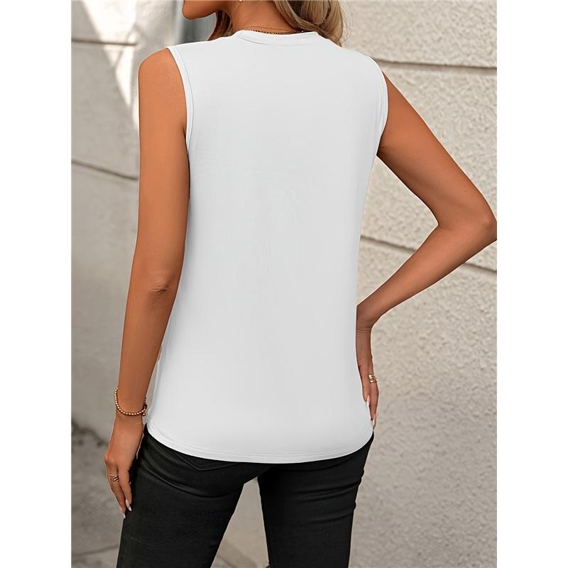 Été Nouveau Style Couleur Unie Col Rond Sans Manches Ample T-shirt Gilet Chemise