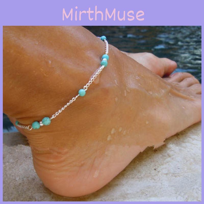 Minimalistische Zehenkette aus Legierung mit handgefertigten Türkisperlen für lässige Sommerkleidung