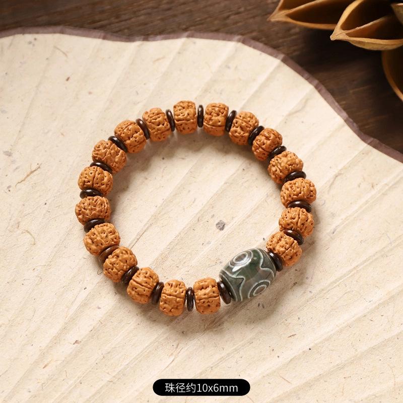 

Тибетский браслет из агата с бусиной Дзи Маленький бриллиант , бусинами Бодхи Дитя , грецким орехом, оригинальными семенами Вэньвань , бусиной Будды, одинарный круг для игры