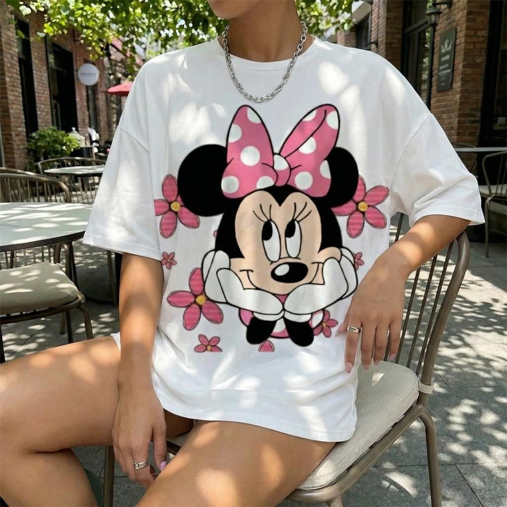 Disney Minnie Mouse Women T Shirt Short Sleeve Graphic Tee Cotton Casual Top 2026 Summer Cartoon Streetwear Fashion Y2k Clothes