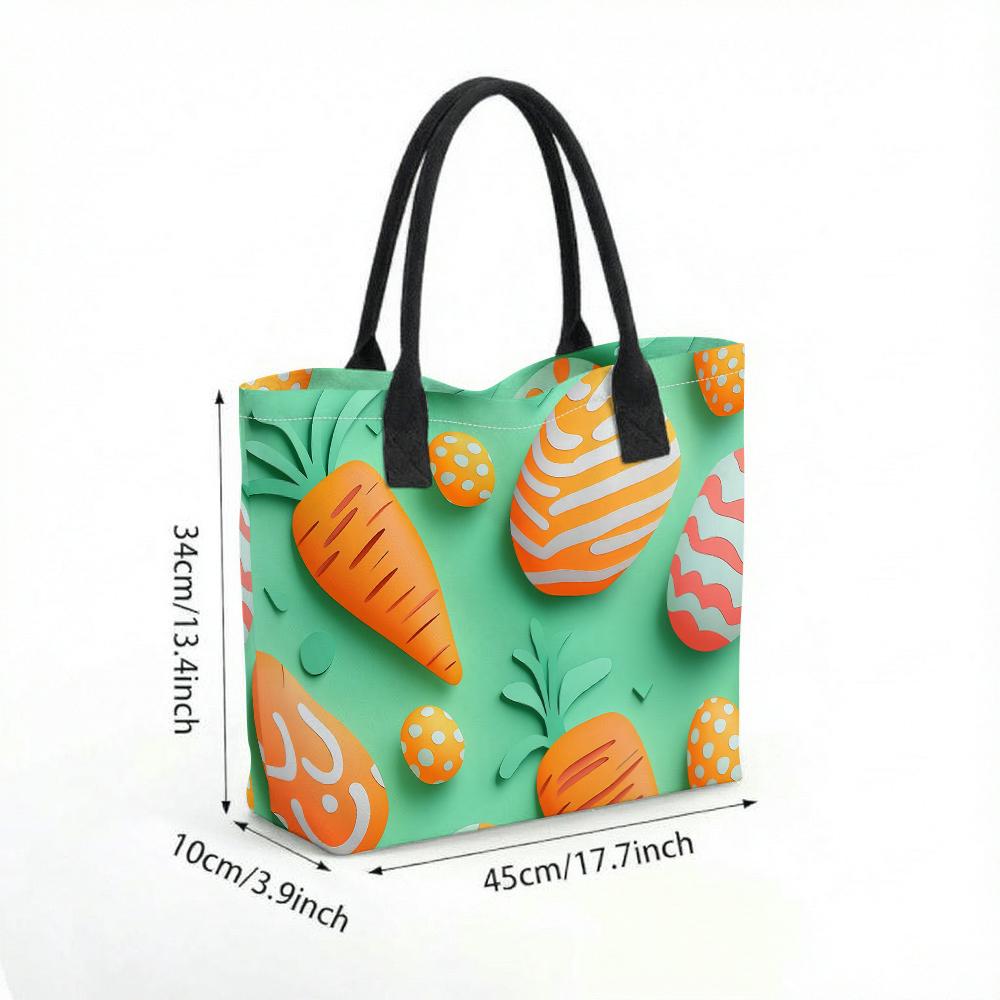 Cute Easter Print Canvas Tote Bag Large Capacity Reusable Daily Shopping Carry Handbag