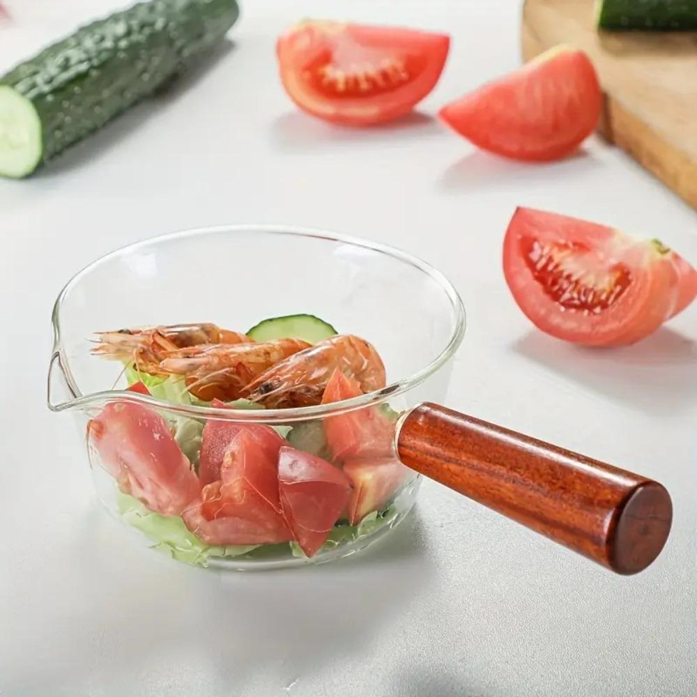 Wood Handle Saucepan Transparent Noodle Pot Salad Bowl Glass Milk Pot Porridge