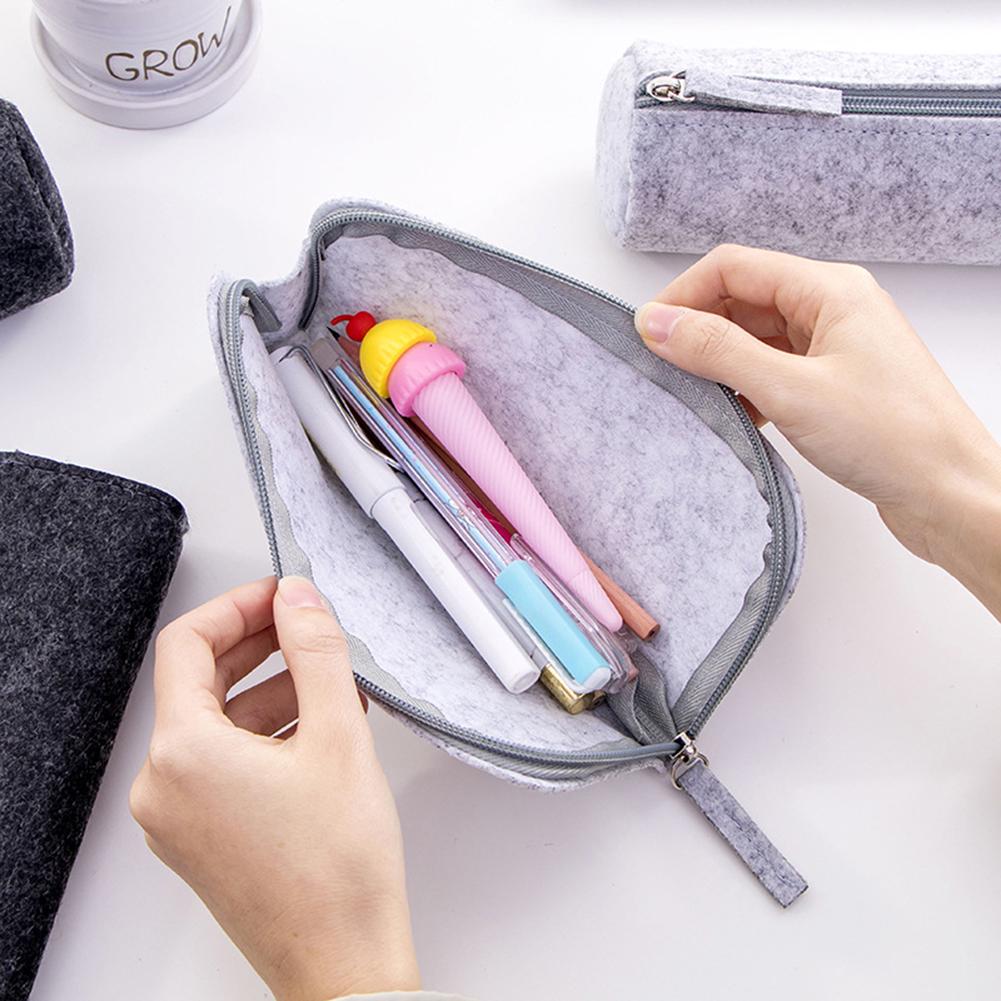 Stationeries Round/Flat Zipper Large Capacity Student Stationery Storage Pen Bag Pencil Case