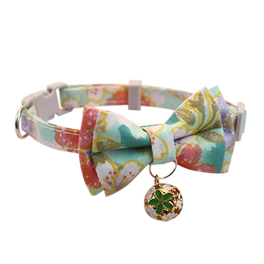Lattice Bow Pet Cat Collar with Bell Adjustable Pet Collar Bownot Safety Necklace for Puppy Kitten Cat Cute Pattern Pet Supplies