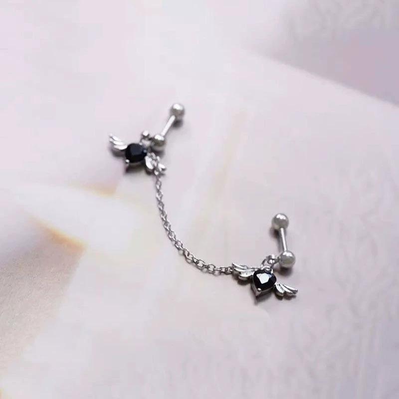 

1,2 мм Серьги-гвоздики для пирсинга в форме сердца с двойной спиралью, цепочка, серьги-гвоздики для хряща, модные женские украшения для тела, висячие серьги чёрный