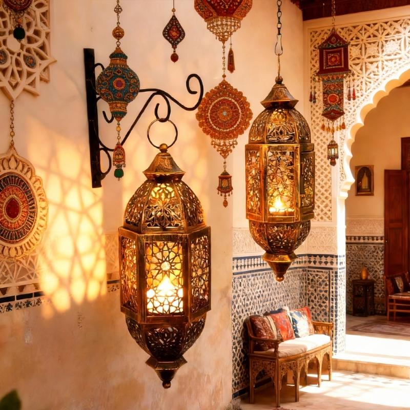 Portacandele in Ferro Battuto Marocchini Lanterna con Design Traforato da Appendere Decorazioni Regalo per Eid Ramadans