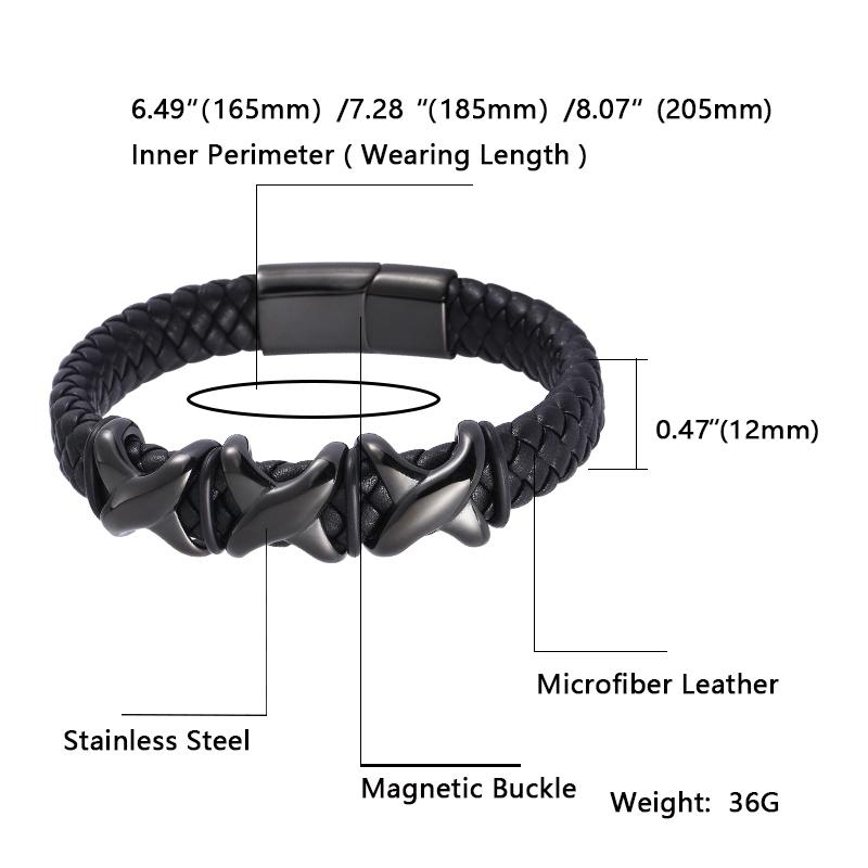 Men's Fashion Black Woven Leather Inlaid Cross Hidden Safety Buckle Business Casual Gift Men Bracelet BB1331
