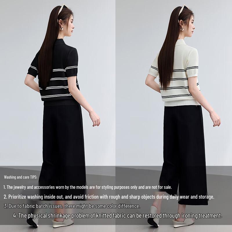 VICTORIA&VERA Women's Striped Zipper Polo Knit Top