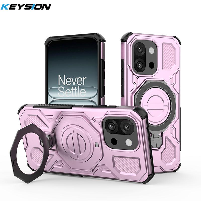 KEYSION Shockproof Magnetic Case for OnePlus 13S 5G Silicone+PC Upright Live Metal Ring Stand Phone Back Cover for OnePlus 1+13T