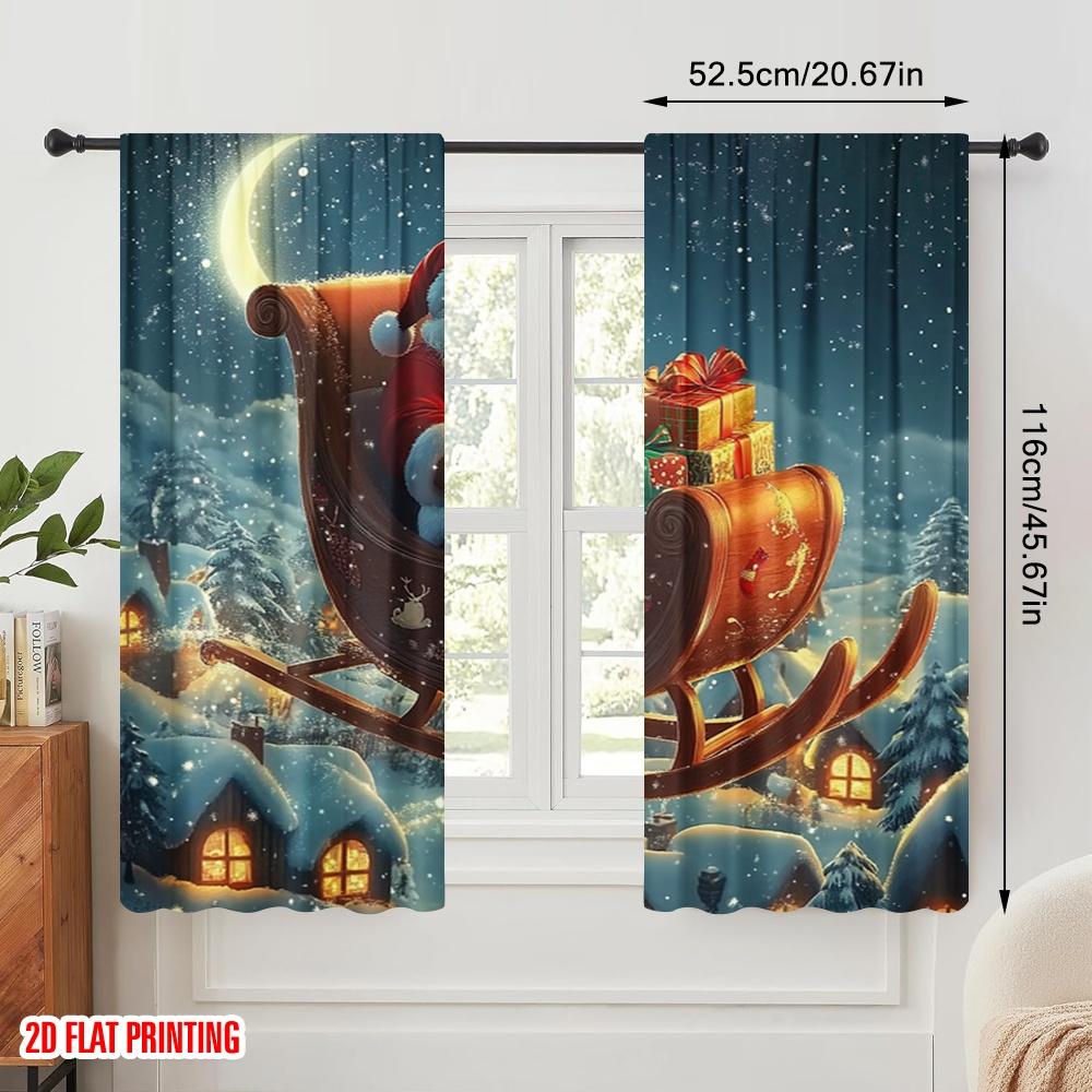 2pcs,2D Plane Printing Pattern Curtains Christmas Reindeer Gift2 (2) Versatile Polyester Fabric (without Rod) Versatile All Use