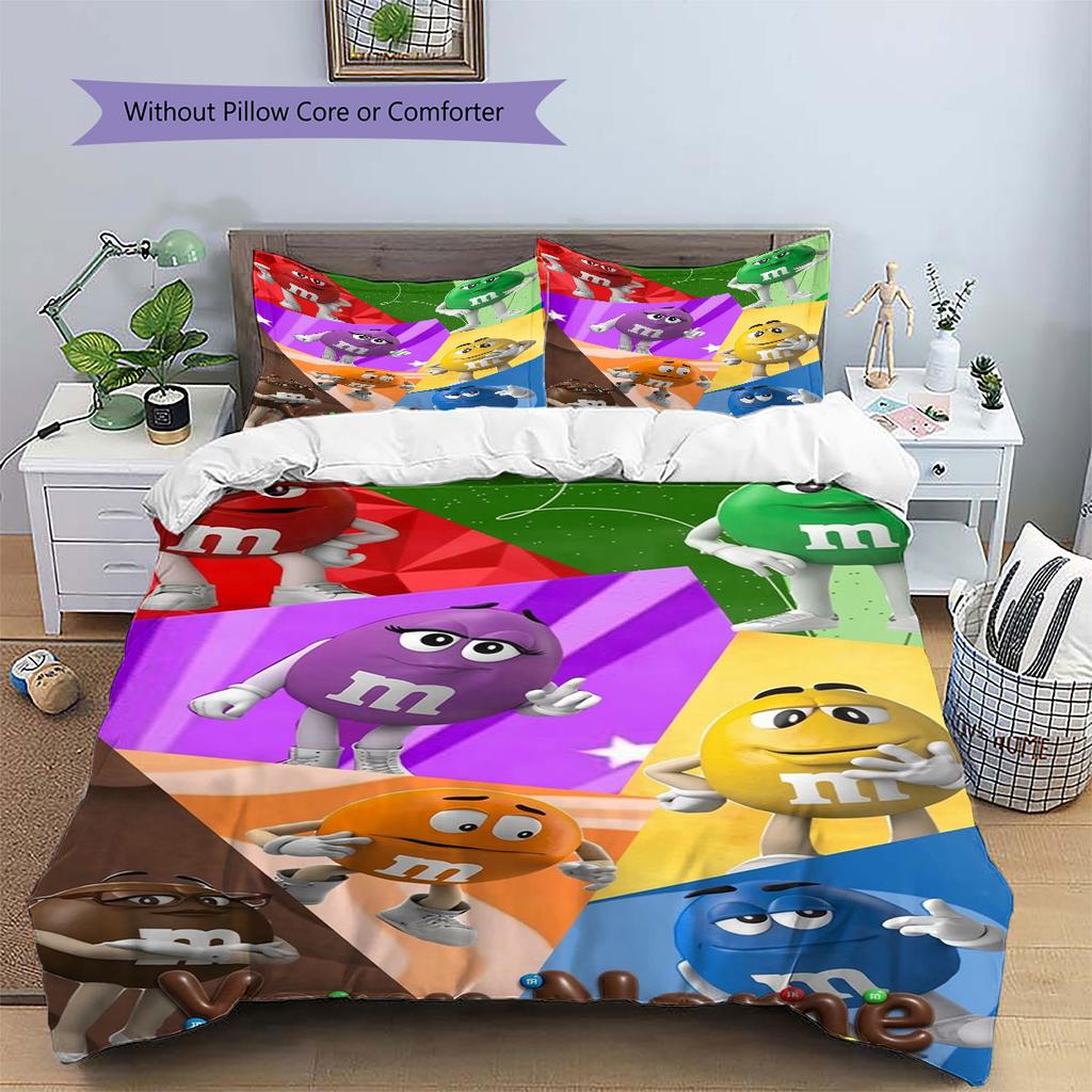 M&M's Custom Name Pattern Bedding,Quilt Set Quilt Cover Pillowcase Home Birthday Gift(1 * duvet cover + 2 * pillowcase, without core)