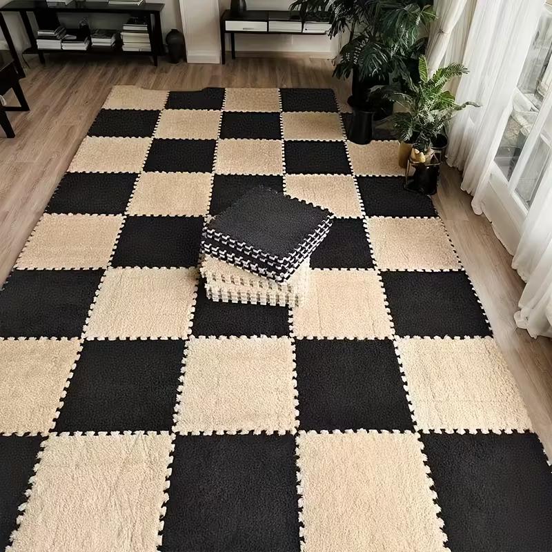 30x30cm EVA Foam Plush Interlocking Floor Mat Soft Carpet Tiles Play Mat Non-Slip Puzzle Rug for Home Living Room