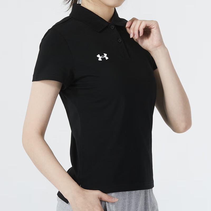 Under Armour Solid Color Casual Sports Polo Shirt Women tops Black 22500519-001