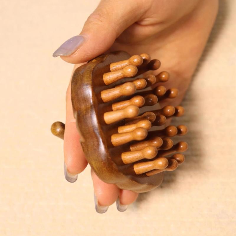 Multi-Functional Wood Therapy Massage Comb Scalp Head Massager Natural Sandalwood Circular Tooth Guasha Scraping Body Massager