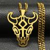 Hip Hop Animal Bull Head Pendant Necklace Men Stainless Steel Silver Color Skull Ox Bone Chain Amulet Jewelry Collar ZZZ3574-QKC