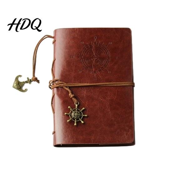 Sketchbook Notebook Faux Leather Binder 6 Ring Loose Leaf Vintage Personal Wear-resistant Journal Planner with Retro Steering Wheel Pendant