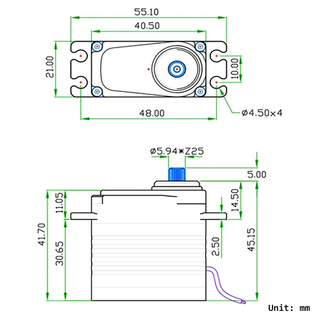 DIYmall GX3255BLS Digital Servo, 7.4V, 55KG High Torque, Full Metal Helical Gear Brushless Motor, IP68, for RC Robotic Cars (180°)
