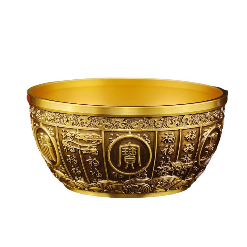 Ornament Home Decor Cloud Pattern Hundred Blessings Treasure Bowl Handcrafted Brass Carving Elegant An