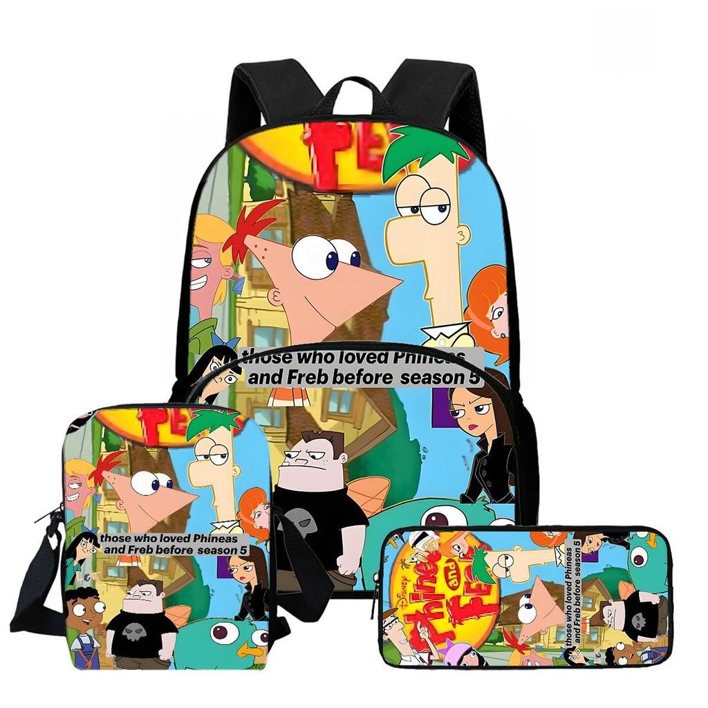 Phineas And Ferb Backpack Cartoon High Definition Printing Multifunctional Spine Protection Lightweight School Bag