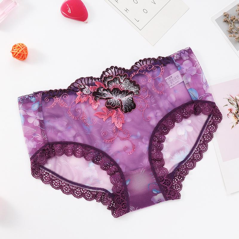Plus Size Nude Lace Low Waist Embroidered Panties for Women
