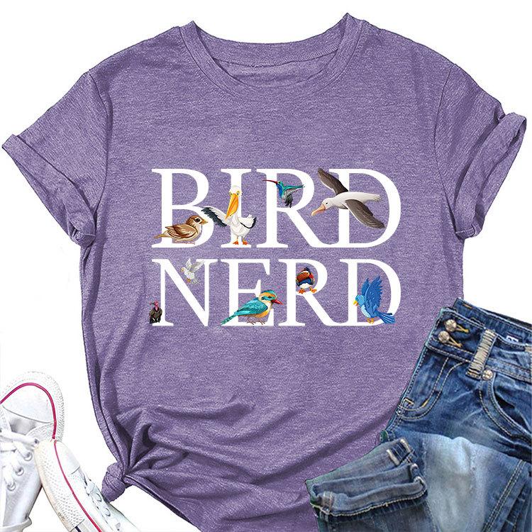 New summer fashion shortsleeved Tshirt Bird Nerd Tee printed casual Womens crewneck top with pullover