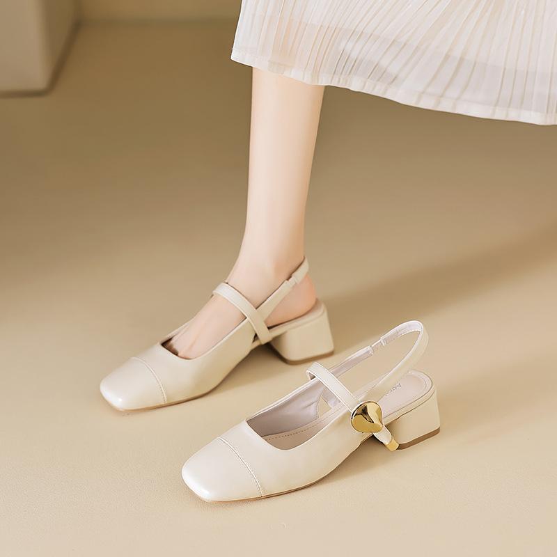 Augustine Mary Jane Bag Head Sandals Women's 2025 New Summer Square Head Word with Empty French Small Leather Shoes
