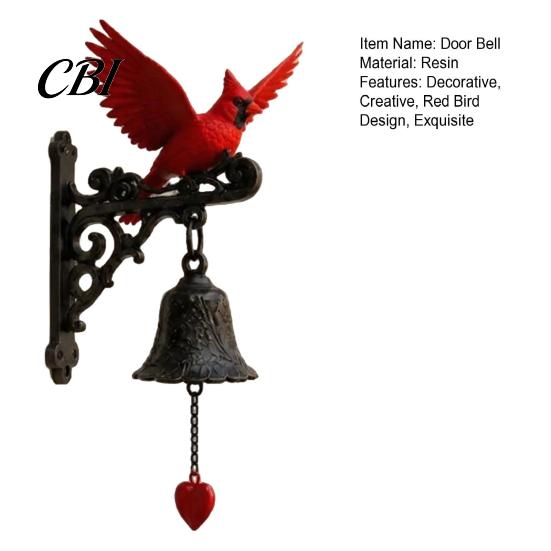 Vintage Style Doorbell Ornament Red Bird Garden Bell, Wall Mounted Outdoor Dinner Handcrafted Resin Bell Yard Decor for Porch Patio Entryway Farmhouse